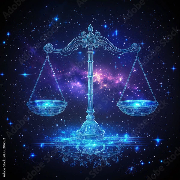Fototapeta An astrological sign glows against a starry blue background, blending cosmic energy with zodiac symbolism, Generative AI