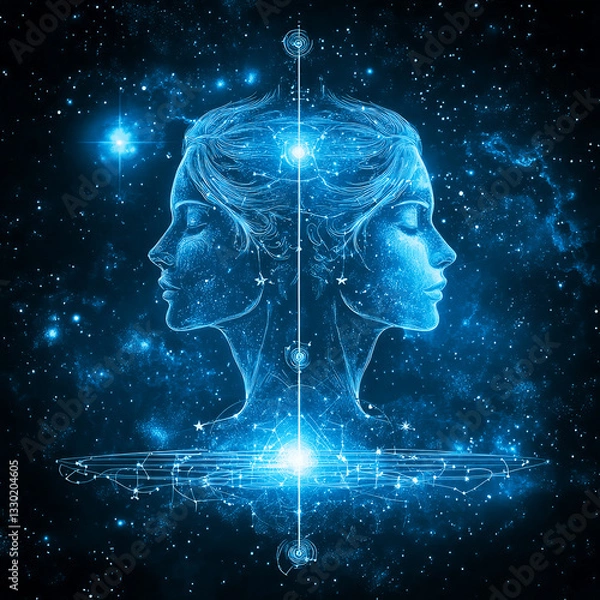 Fototapeta An astrological sign glows against a starry blue background, blending cosmic energy with zodiac symbolism, Generative AI