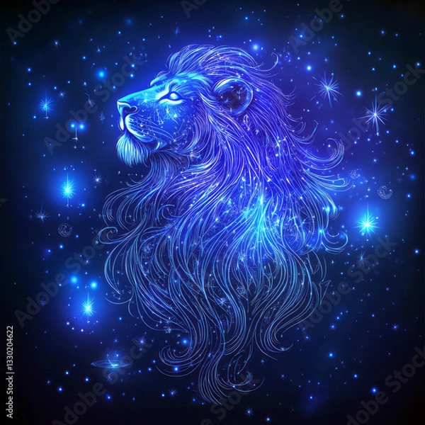 Fototapeta An astrological sign glows against a starry blue background, blending cosmic energy with zodiac symbolism, Generative AI