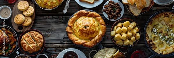 Fototapeta True feast for the palate: An assortment of beloved UK food recipes