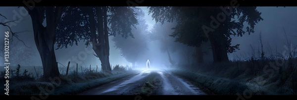 Fototapeta Haunted Child Apparition on a Desolate Road - An Urban Legend Illustrated