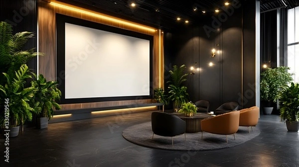 Fototapeta Modern Home Theater Design: 3D Render of a Luxurious Lounge with Ambient Lighting AI Generated