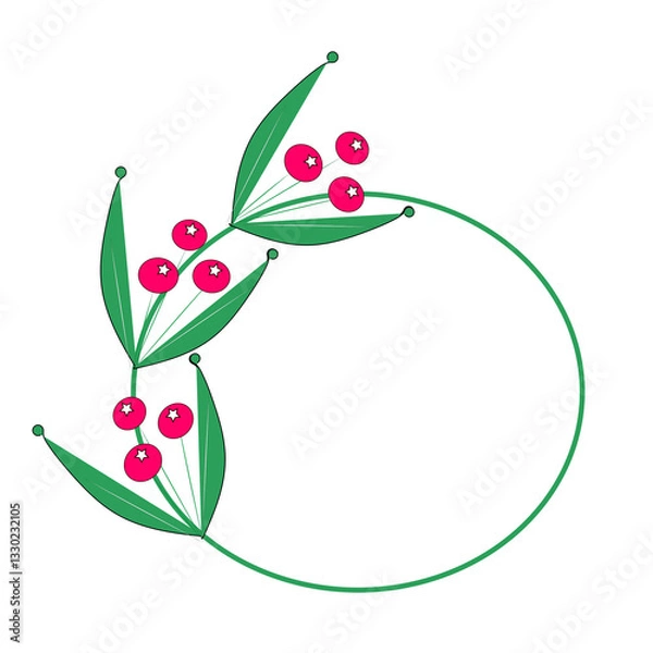 Fototapeta Beautiful round frame with wild flowers. Flat style. Simple floral frame. Bright illustration for a postcard, invitation card for a wedding, birthday or other holiday.
Round frame with flowers