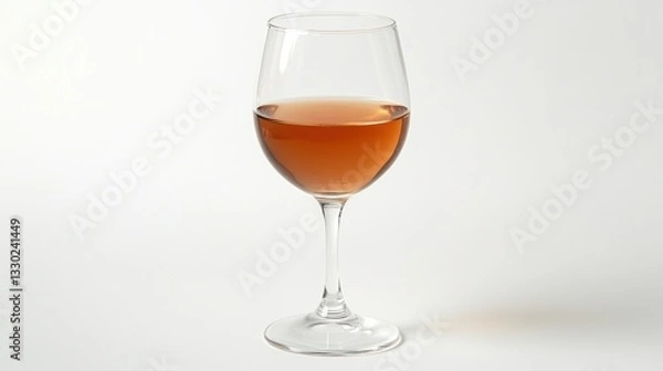 Fototapeta A partially filled wine glass showcasing a light amber ros? wine against a bright white background