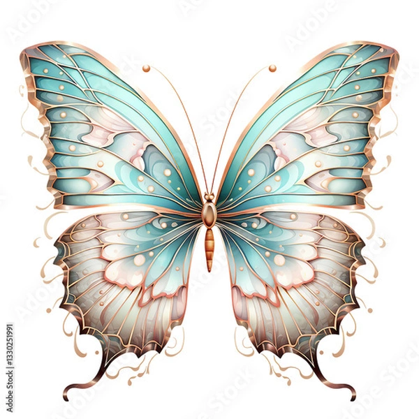 Fototapeta butterfly on white background Elegant Turquoise and Gold Butterfly Illustration
