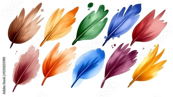 Fototapeta Vibrant Watercolor Feathers: A Digital Painting Collection AI Generated