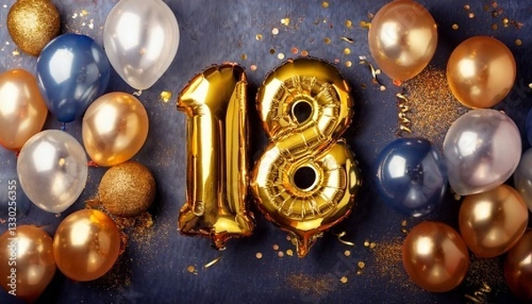 Fototapeta 18th birthday balloons background for TV, banner, projector