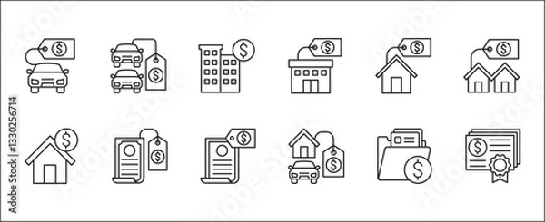 Fototapeta Company asset icon set. Business wealth icons. Property asset value symbol. Icon collection compatible for corporate property, wealthy, inventory, management, resource, financial. Vector illustration