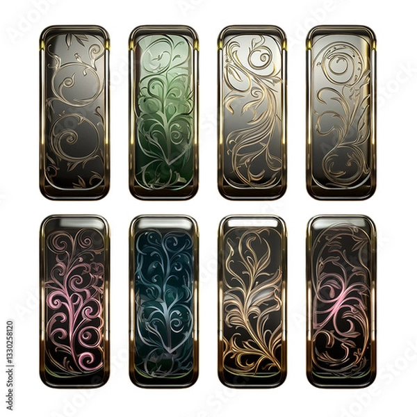 Fototapeta Elegant Engraved Glass Panels with Golden Floral Patterns
