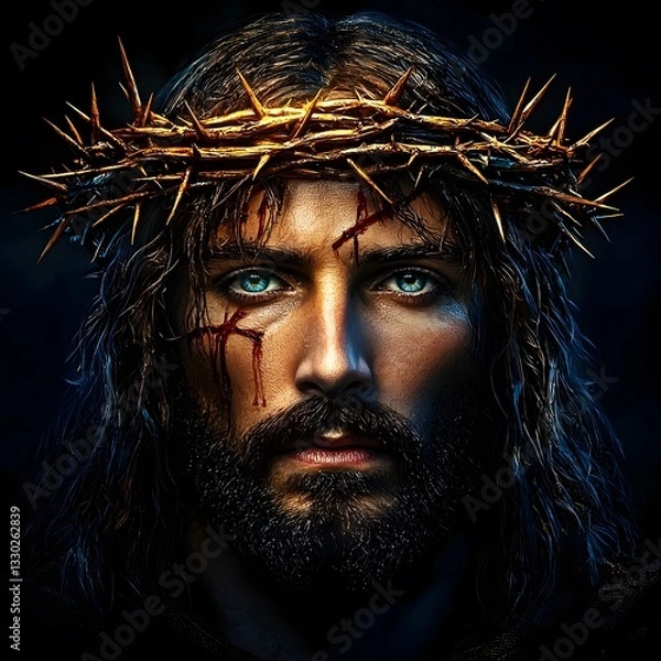 Fototapeta Jesus christ with a crown of thorns depicting his suffering and sacrifice in a powerful religious illustration
