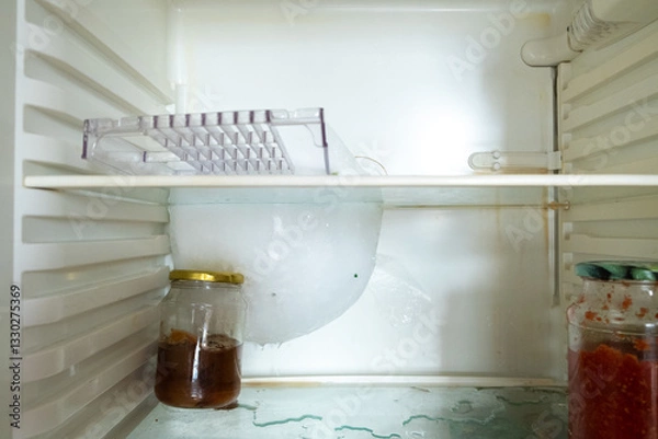 Fototapeta Experiencing Frozen Over Ice Buildup Within Refrigerator Storage Space Can Be Troubling