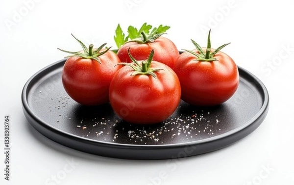 Obraz Tomatoes on a Plate with Salt and Parsley Garnishing