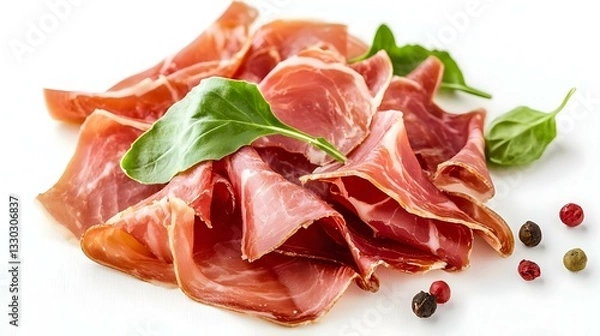 Fototapeta prosciutto slice on a white background