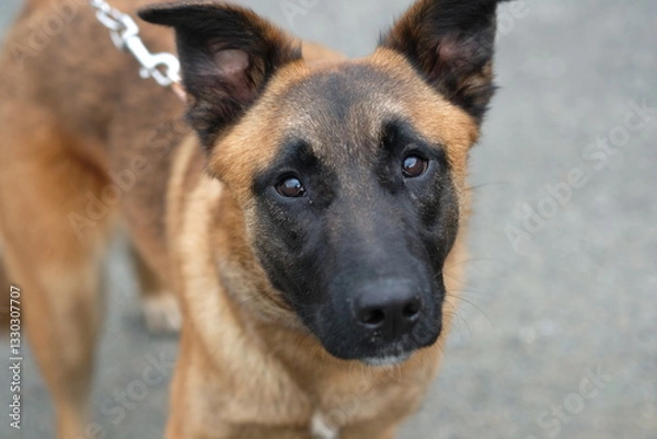 Fototapeta Newquay Cornwall UK 03 13 2025, 8 month old female Belgian Malinois Puppy called Stevie