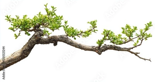Fototapeta Bonsai tree branch with green leaves isolated on white background