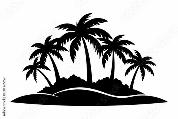 Fototapeta island with palm trees line art silhouette vector illustration