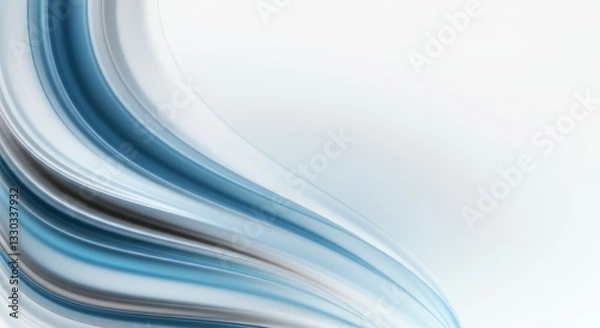 Fototapeta A fluid, abstract design with smooth, flowing lines fills the image, featuring shades of blue and gray on a white background
