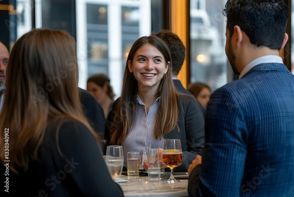 Obraz Business professionals networking and mingling at an engaging corporate gathering