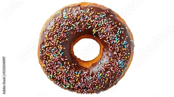 Fototapeta chocolate sprinkles donut top down view isolated