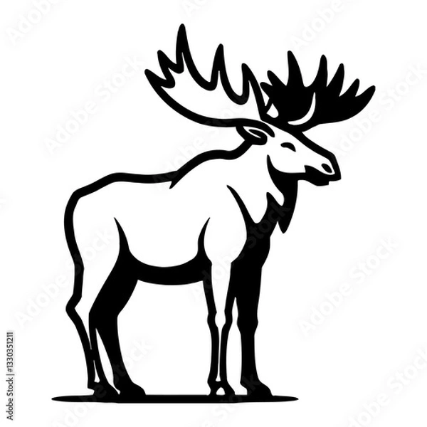 Fototapeta Full Body Moose Standing Front View Minimalist Style Black and White Outline Line Art Drawing