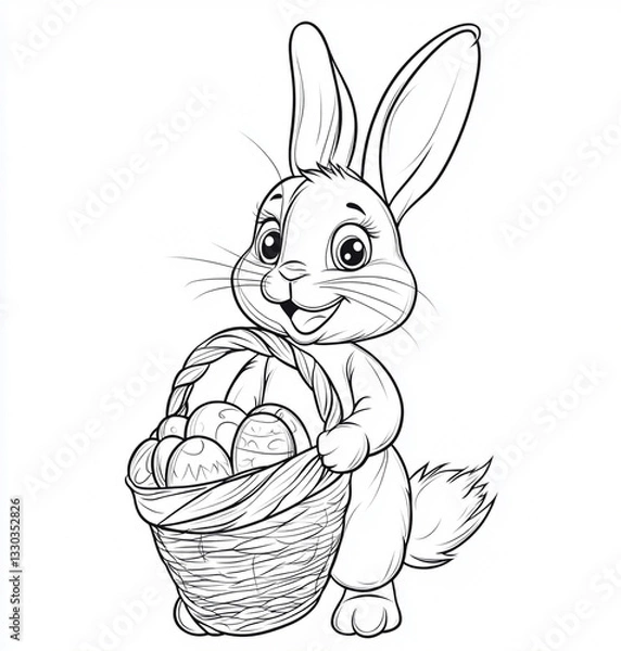 Obraz Easter Bunny and a basket of decorated Easter egg coloring page