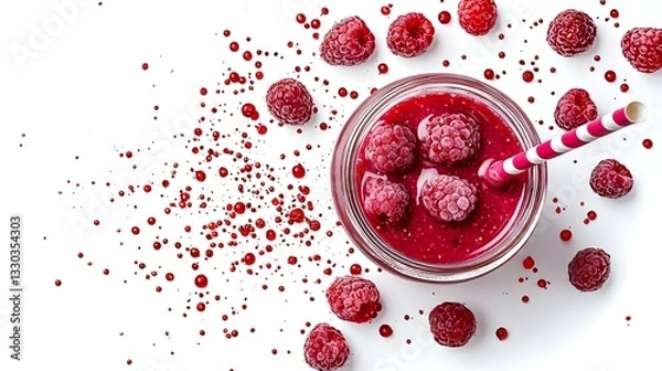 Fototapeta Raspberry smoothie in a mason jar glass
