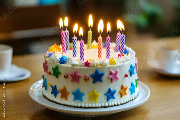 Obraz Close-up of a festive birthday cake with an orange and blue theme