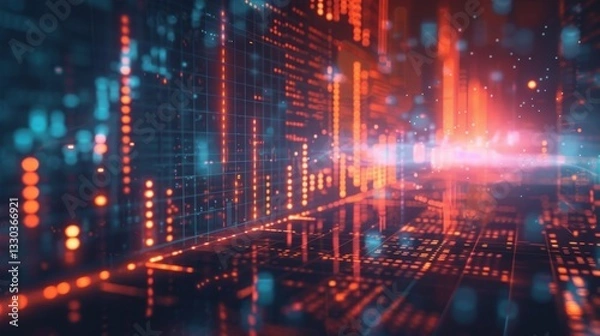 Fototapeta Dynamic fintech background with glowing financial graphs and abstract digital elements representing modern technology in finance