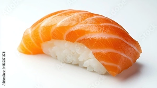 Fototapeta Fresh Salmon Sushi on White Plate with Vibrant Colors and Texture