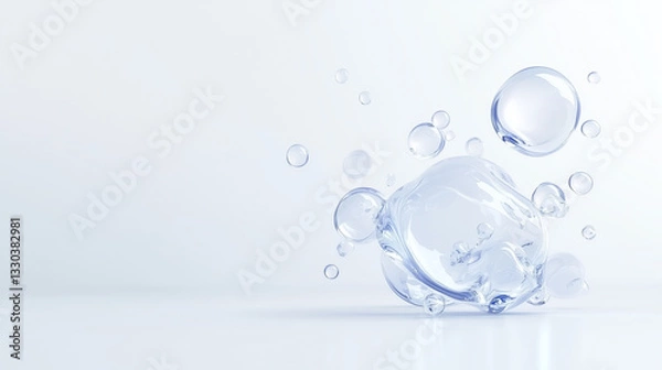 Fototapeta Floating Transparent Water Bubbles, Abstract 3D Liquid Design