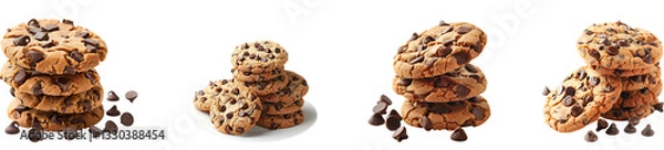Fototapeta Baking delicious chocolate chip cookies on transparent background collection set