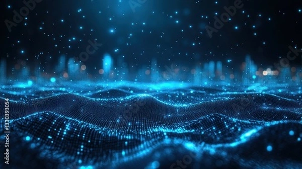 Fototapeta Abstract digital landscape with glowing particles. (1)