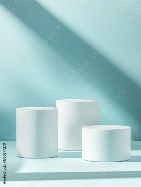 Obraz Modern Minimalist Display of Three White Cylindrical Pedestals