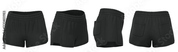 Obraz 3D Clothing Mockup Black Shorts 3D Render Front Back Side