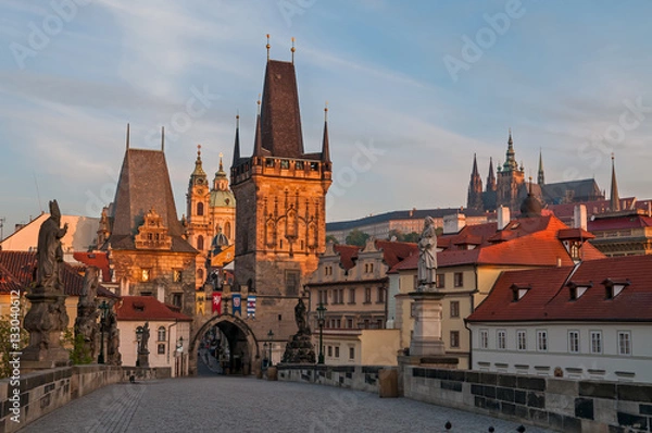 Fototapeta Early morning at Charle's bridge in Praque.