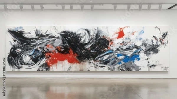 Fototapeta Abstract painting, large canvas, vibrant colors, dynamic brushstrokes, flowing lines, contemporary art, bold composition, modern art, expressive,