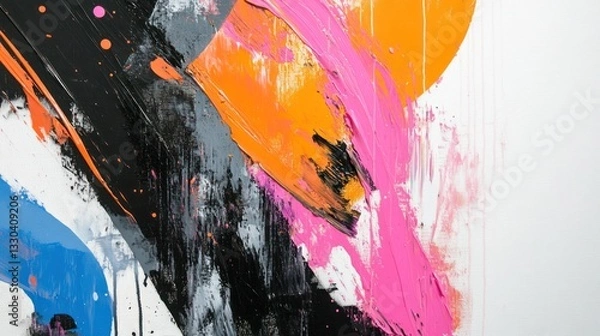 Fototapeta Abstract painting with vibrant, bold strokes of color, showcasing a dynamic interplay of paint textures and hues.