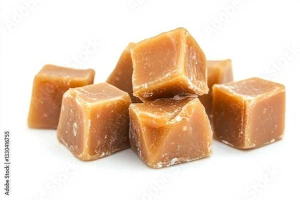 Fototapeta Caramel candy cubes on solid white background. AI generated