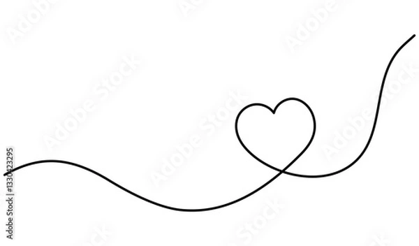 Fototapeta Heart shape continuous one line drawing. Love symbol. Vector illustration isolated on white.	