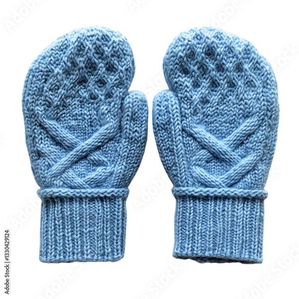 Fototapeta A Pair of Light Blue Knitted Mittens Isolated on Transparent Background