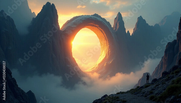 Obraz Fantastic mountain arch at sunset. AI image