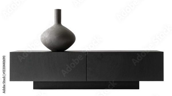 Fototapeta sideboard and vase  , minimalist design. Ideal for modern living spaces, combining functionality with contemporary style. Isolated on white background , transparent png	