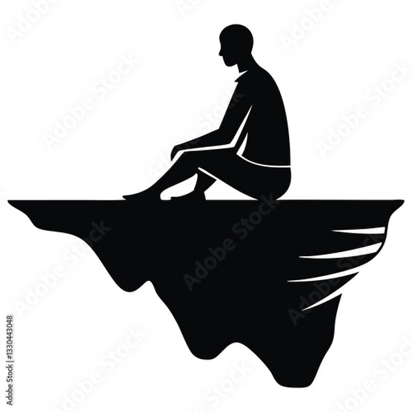 Fototapeta Lonely man is sitting on the cliff silhouette vector