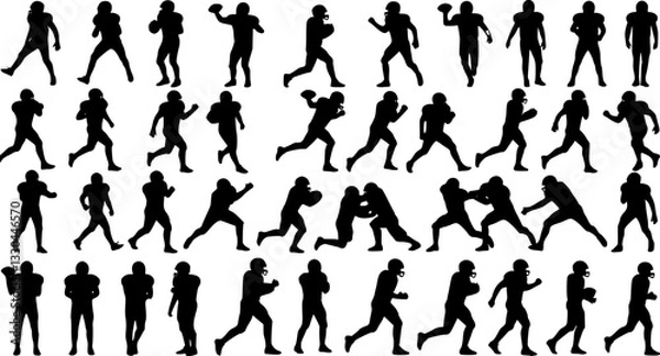 Obraz American Football Players Silhouettes , vector pack, various pose set
