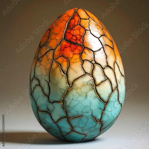 Obraz Crafted illusion of a dragon egg, showcasing intricate textures and vibrant colors reminiscent of fiery sunsets and tranquil waters