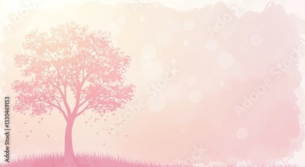 Fototapeta Blossoming pink tree surrounded by soft pastel colors and gentle bokeh lighting creates a serene spring atmosphere depicting nature's beauty