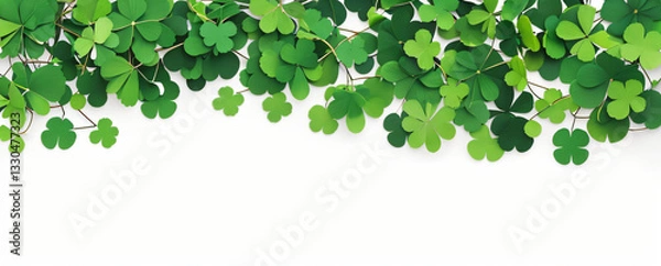 Fototapeta "Step into a world of luck and enchantment.  
Softly glowing shamrocks drift in a dreamy green ambiance,  
creating a magical and serene St. Patrick’s Day atmosphere."  
