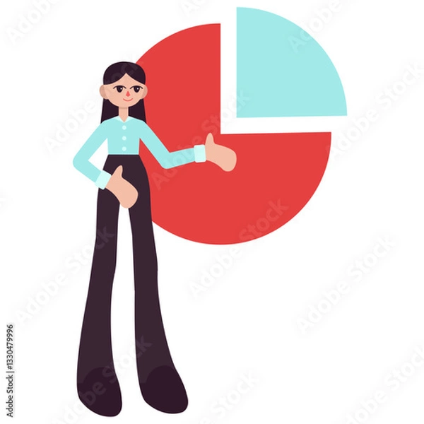Obraz Girl Presenting a Pie Chart with Two Segments Vector