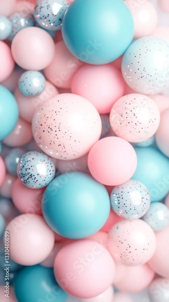 Fototapeta Pastel pink and blue balloons with glittery texture, highlighting festive mood and celebratory event decorations