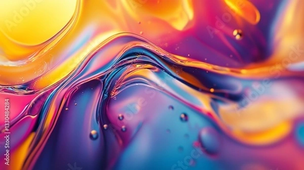 Fototapeta A mesmerizing abstract background depicting an iridescent fluid glass shape, presented in a vibrant and colorful composition. 